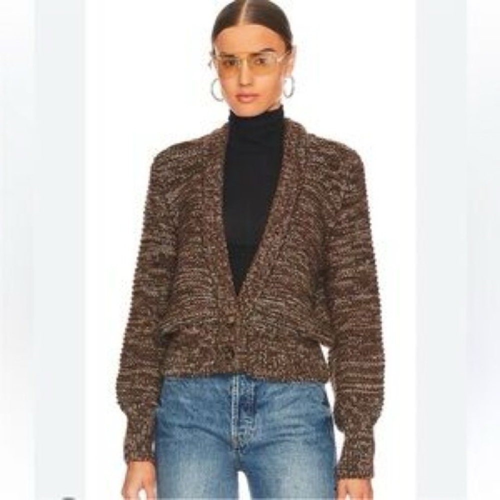 Anine Bing Dayna Cardigan in Marled Brown baby alpaca blend luxury neutral sz lg